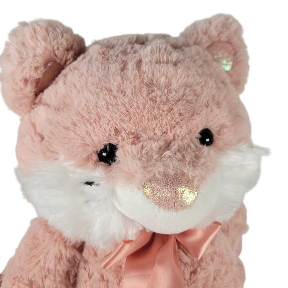 Kellytoy Pink Cat Plush 14" Stuffed Animal 2020 Satin Bow Shiny Nose Ears Feet - Picture 2 of 15